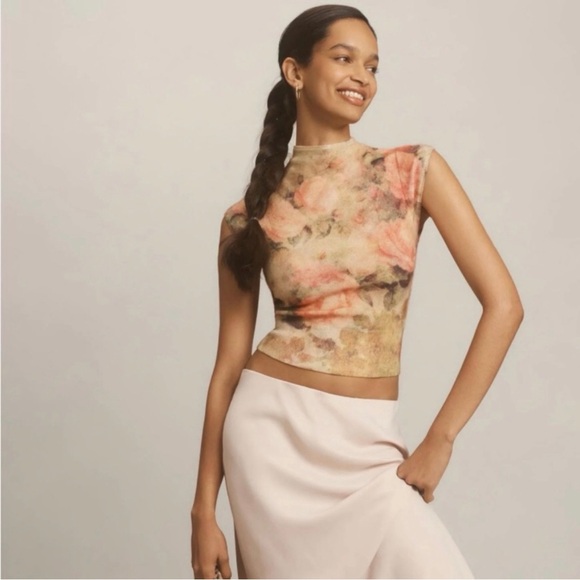 NWT Anthropologie Small Cashmere Mock Neck Floral Sleeveless Sweater - Picture 9 of 9